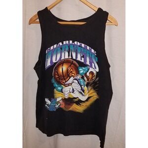 Vintage 90s NBA Charlotte Hornets Tank Top Black Size M/L?‎ RARE Graphic Youth